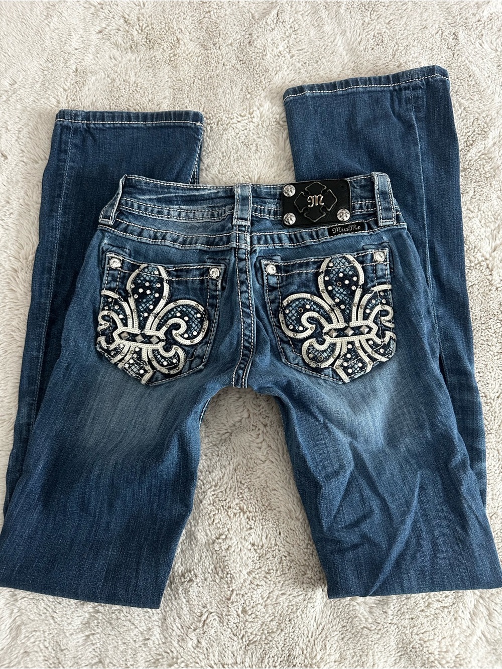 Miss Me Blue Embellished Fleur-De-Lis Bootcut Jeans
